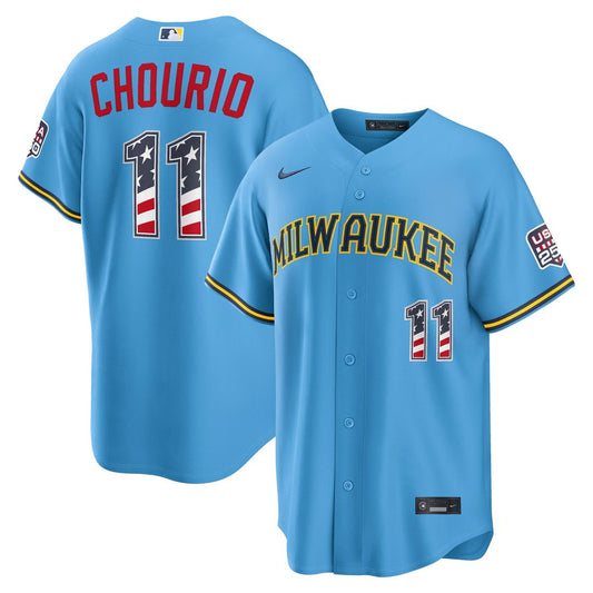 Milwaukee Brewers Jackson Chourio Nike USA 250 Fourth of July Road Stadium Jersey - Light Blue MLB Team Jersey Baseball Fan Apparel