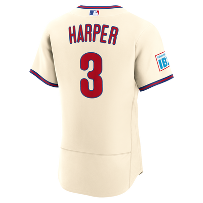 Philadelphia Phillies Bryce Harper Nike Alternate Authentic Sponsor Patch Jersey - Cream MLB Team Jersey Baseball Fan Apparel