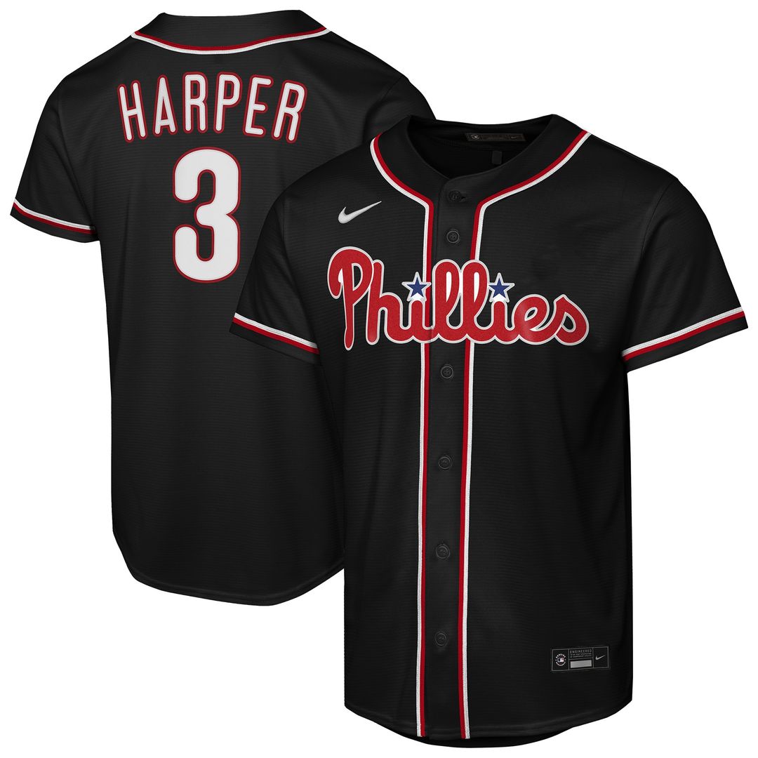 Philadelphia Phillies Bryce Harper Nike Youth Fashion Replica Player Jersey - Black MLB Team Jersey Baseball Fan Apparel