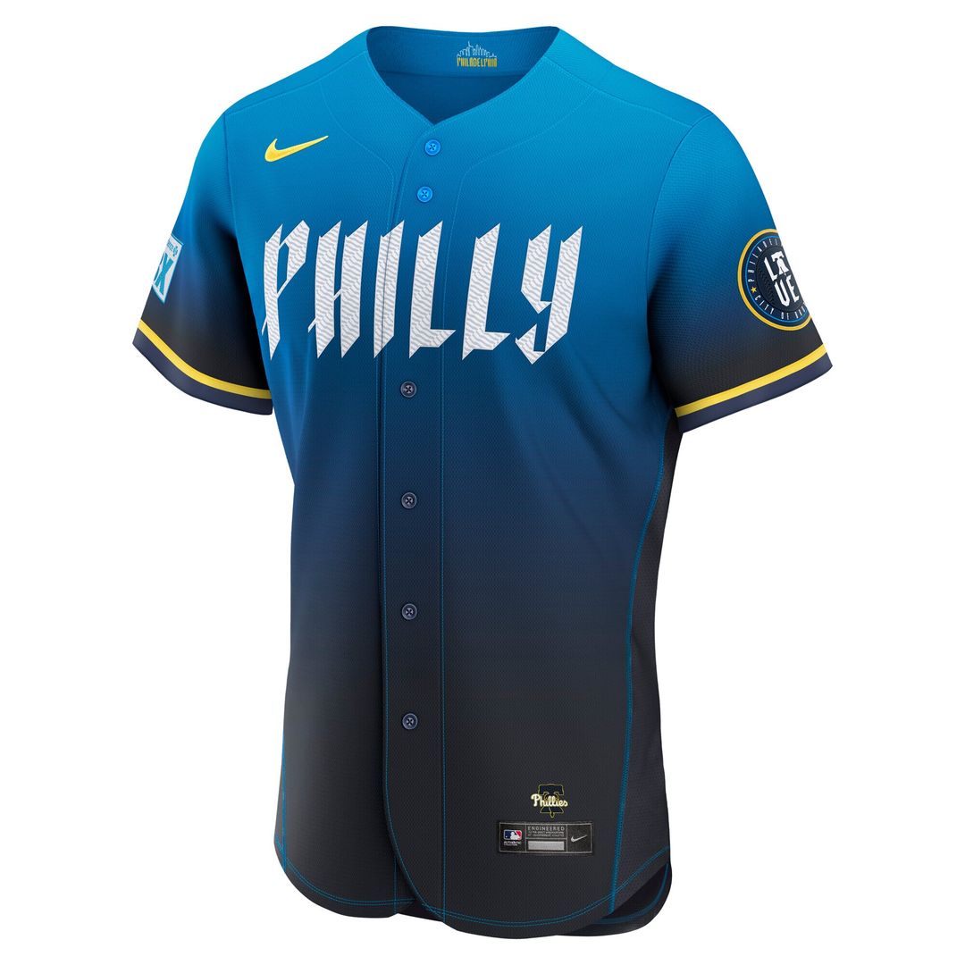 Philadelphia Phillies Bryce Harper Nike City Connect Authentic Sponsor Patch Jersey - Blue MLB Team Jersey Baseball Fan Apparel