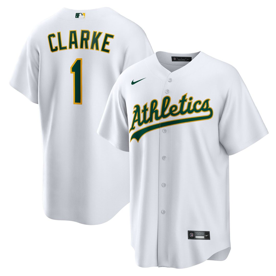 Athletics Denzel Clarke Nike Home Replica Jersey - White MLB Team Jersey Baseball Fan Apparel