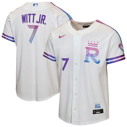 Kansas City Royals Bobby Witt Jr. Nike Youth 2026 City Connect Stadium Jersey - White MLB Team Jersey Baseball Fan Apparel