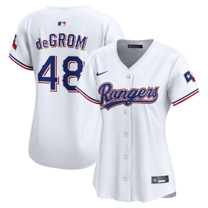 Texas Rangers Jacob deGrom Nike Women's Home Limited Player Jersey - White MLB Team Jersey Baseball Fan Apparel