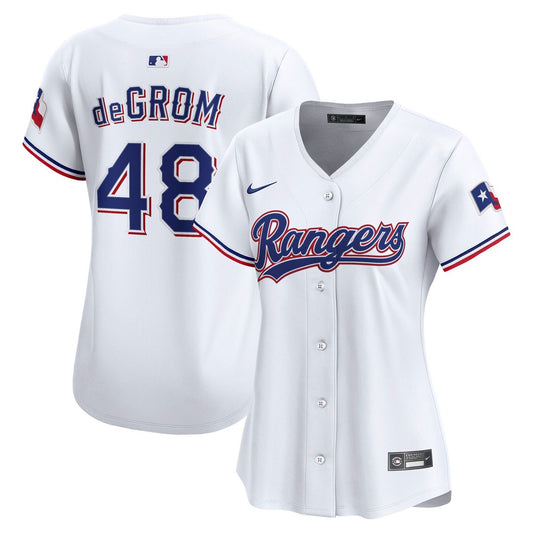Texas Rangers Jacob deGrom Nike Women's Home Limited Player Jersey - White MLB Team Jersey Baseball Fan Apparel