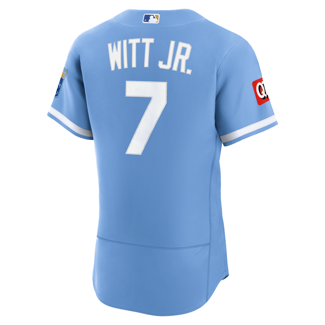 Kansas City Royals Bobby Witt Jr. Nike Alternate Authentic Sponsor Patch Jersey - Light Blue MLB Team Jersey Baseball Fan Apparel