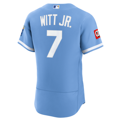 Kansas City Royals Bobby Witt Jr. Nike Alternate Authentic Sponsor Patch Jersey - Light Blue MLB Team Jersey Baseball Fan Apparel