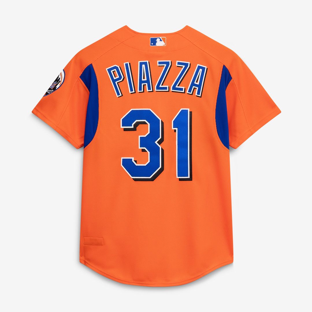 New York Mets Mike Piazza Mitchell & Ness Cooperstown Mesh Batting Practice Button - Up Jersey - Orange MLB Team Jersey Baseball Fan Apparel