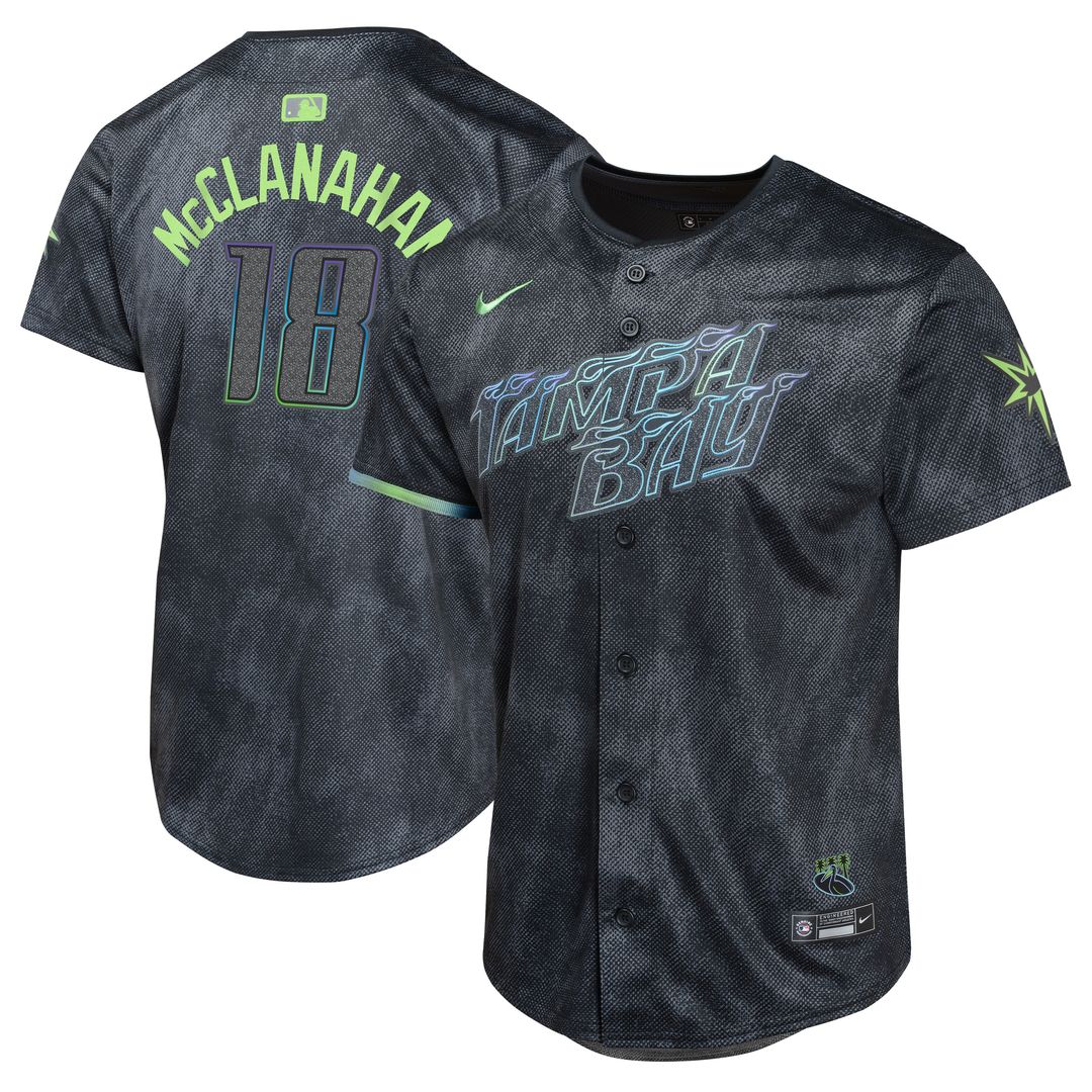 Tampa Bay Rays Shane McClanahan Nike Youth 2024 City Connect Limited Player Jersey - Charcoal MLB Team Jersey Baseball Fan Apparel