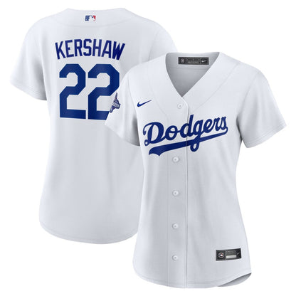 Los Angeles Dodgers Clayton Kershaw Nike Women's Home 2025 World Series Champions Replica Jersey - White MLB Team Jersey Baseball Fan Apparel