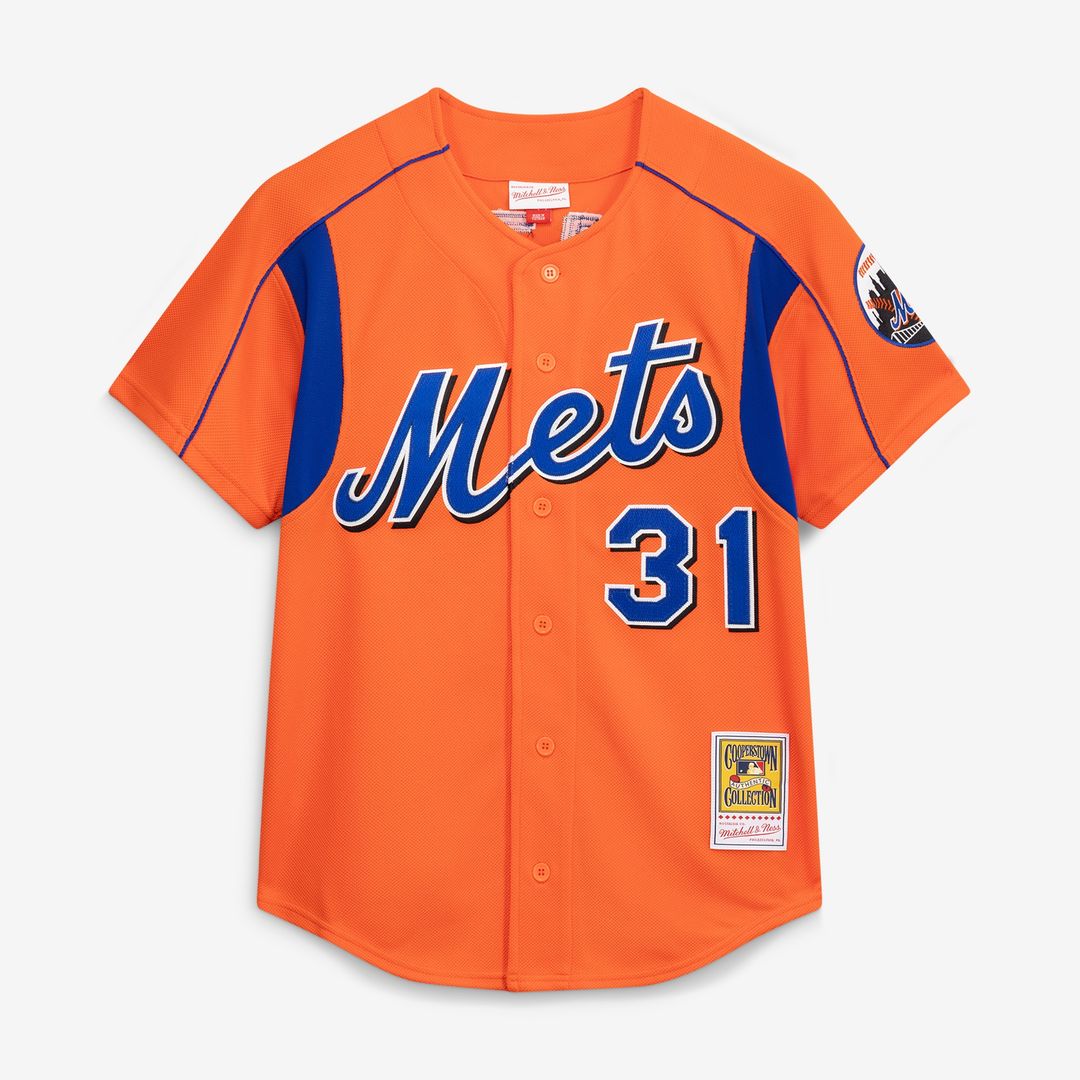 New York Mets Mike Piazza Mitchell & Ness Cooperstown Mesh Batting Practice Button - Up Jersey - Orange MLB Team Jersey Baseball Fan Apparel