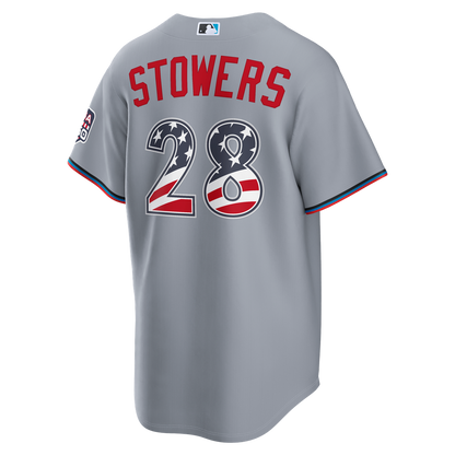 Miami Marlins Kyle Stowers Nike USA 250 Fourth of July Road Stadium Jersey - Gray MLB Team Jersey Baseball Fan Apparel